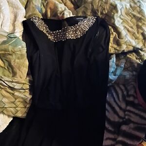 R & M Richards Black Asymmetrical Dress with Silver Accents